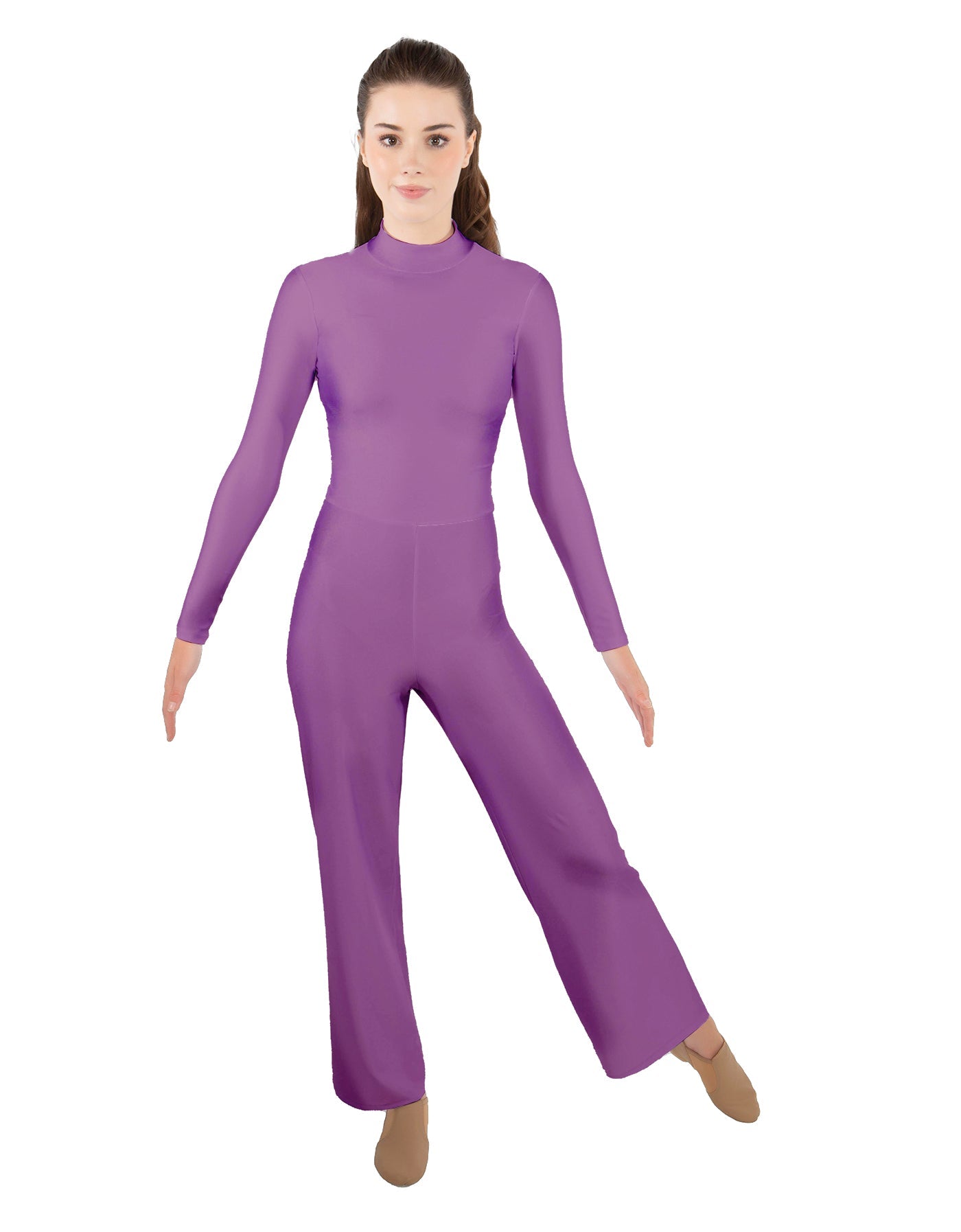 Solid Lycra LS TNeck Zipper Back Unitard with Straight Leg - Ladies Fit