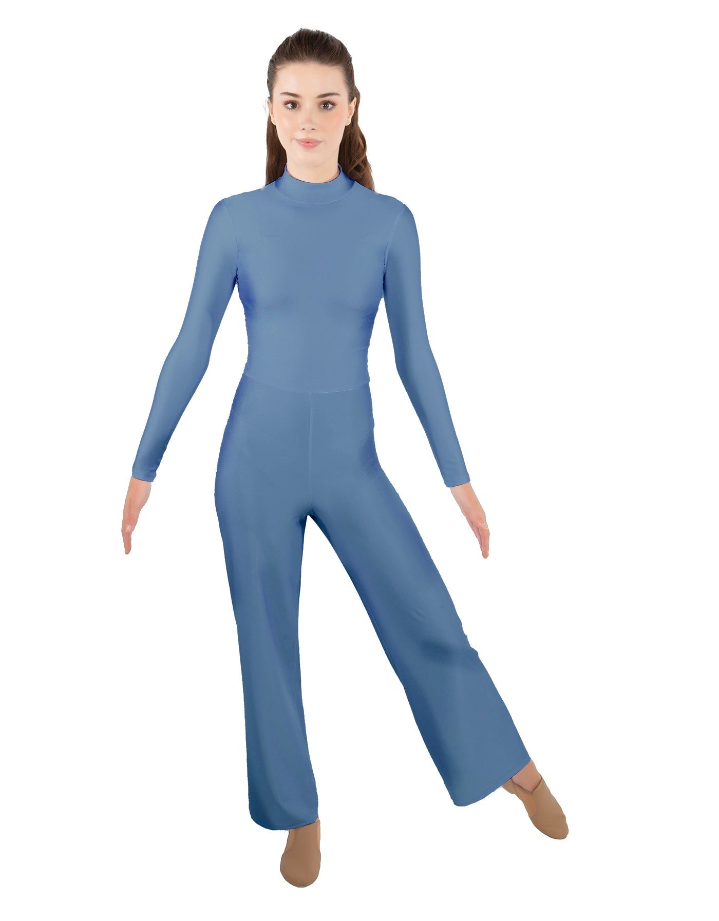 Solid Lycra LS TNeck Zipper Back Unitard with Straight Leg - Ladies Fit