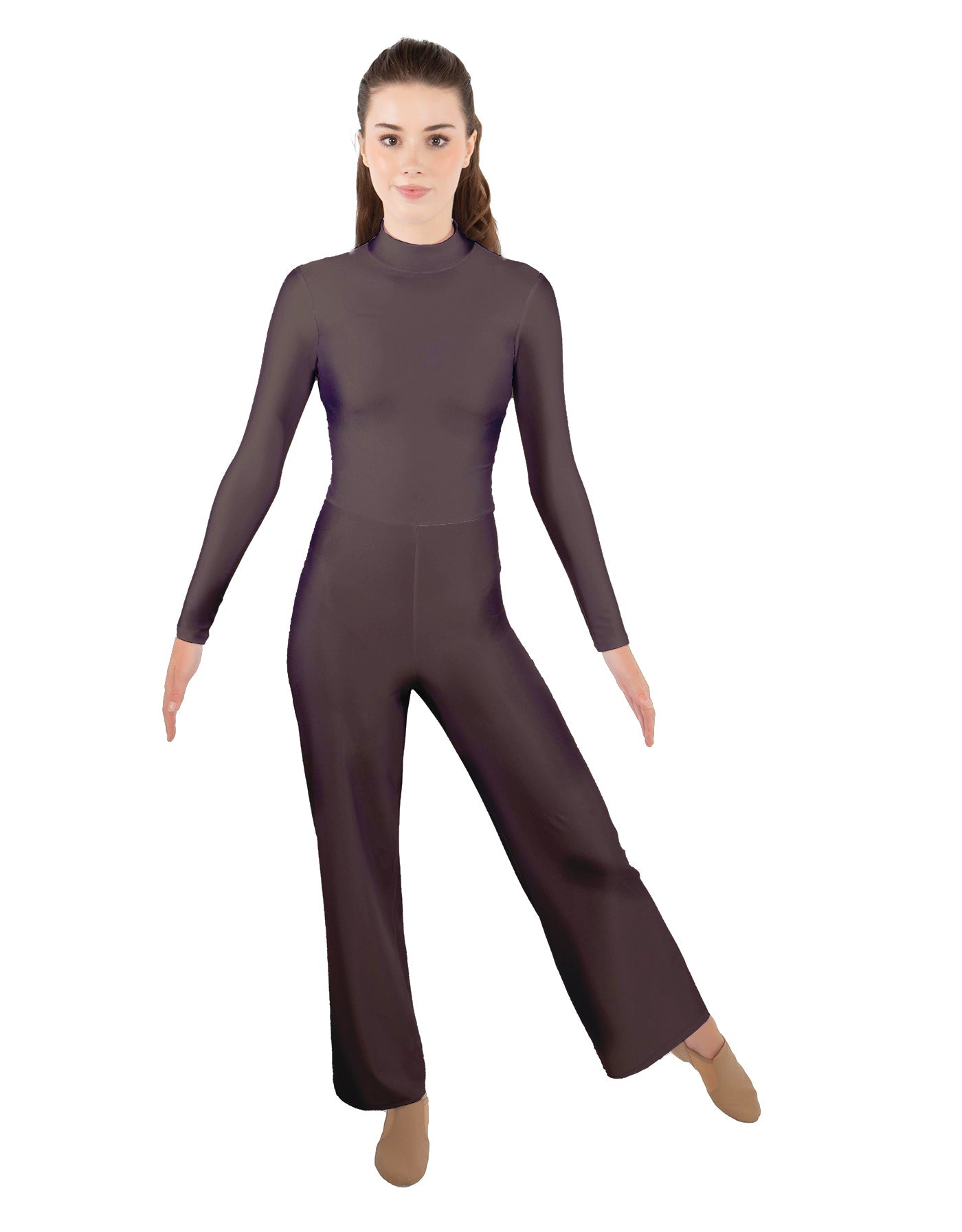 Solid Lycra LS TNeck Zipper Back Unitard with Straight Leg - Ladies Fit