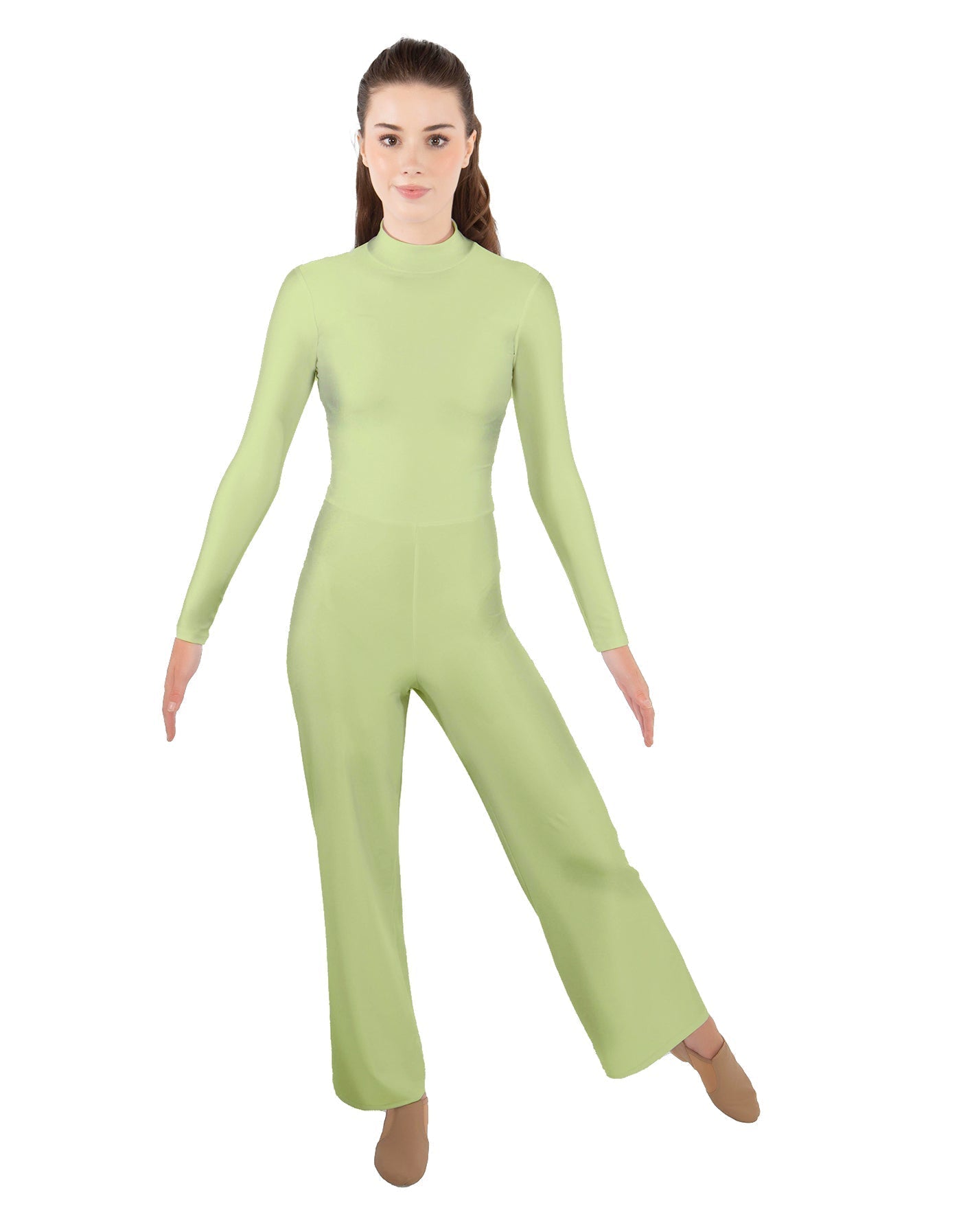 Solid Lycra LS TNeck Zipper Back Unitard with Straight Leg - Ladies Fit