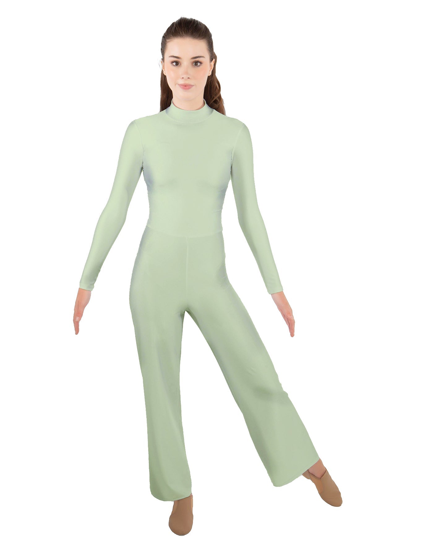 Solid Lycra LS TNeck Zipper Back Unitard with Straight Leg - Ladies Fit