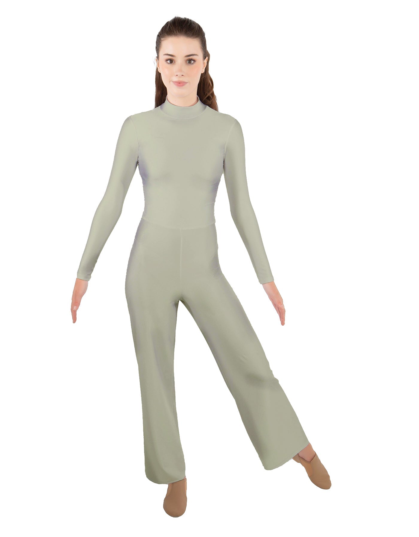 Solid Lycra LS TNeck Zipper Back Unitard with Straight Leg - Ladies Fit
