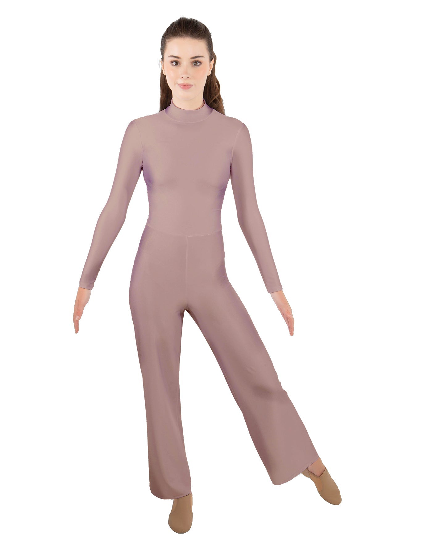 Solid Lycra LS TNeck Zipper Back Unitard with Straight Leg - Ladies Fit