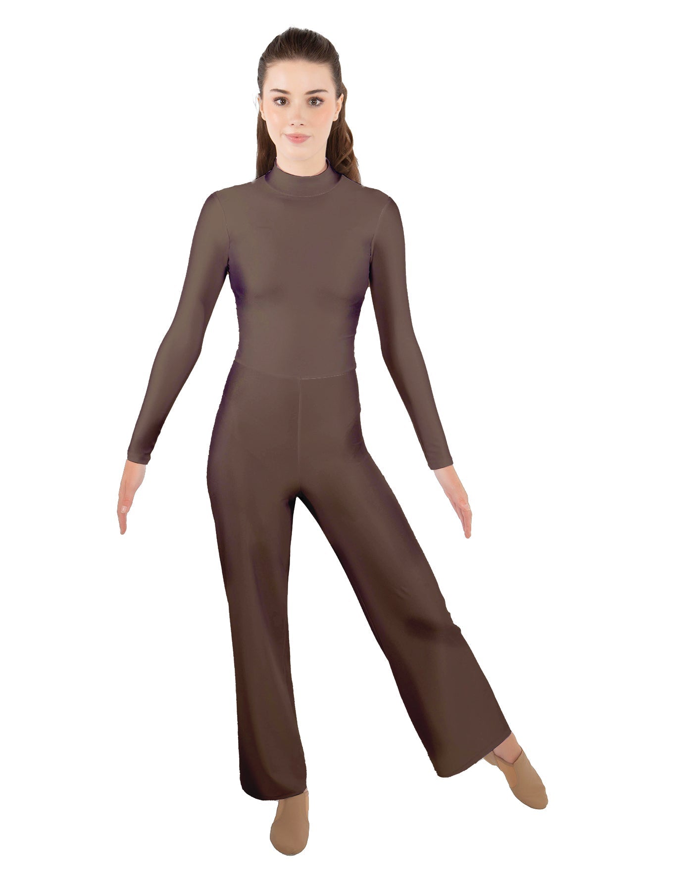 Solid Lycra LS TNeck Zipper Back Unitard with Straight Leg - Ladies Fit