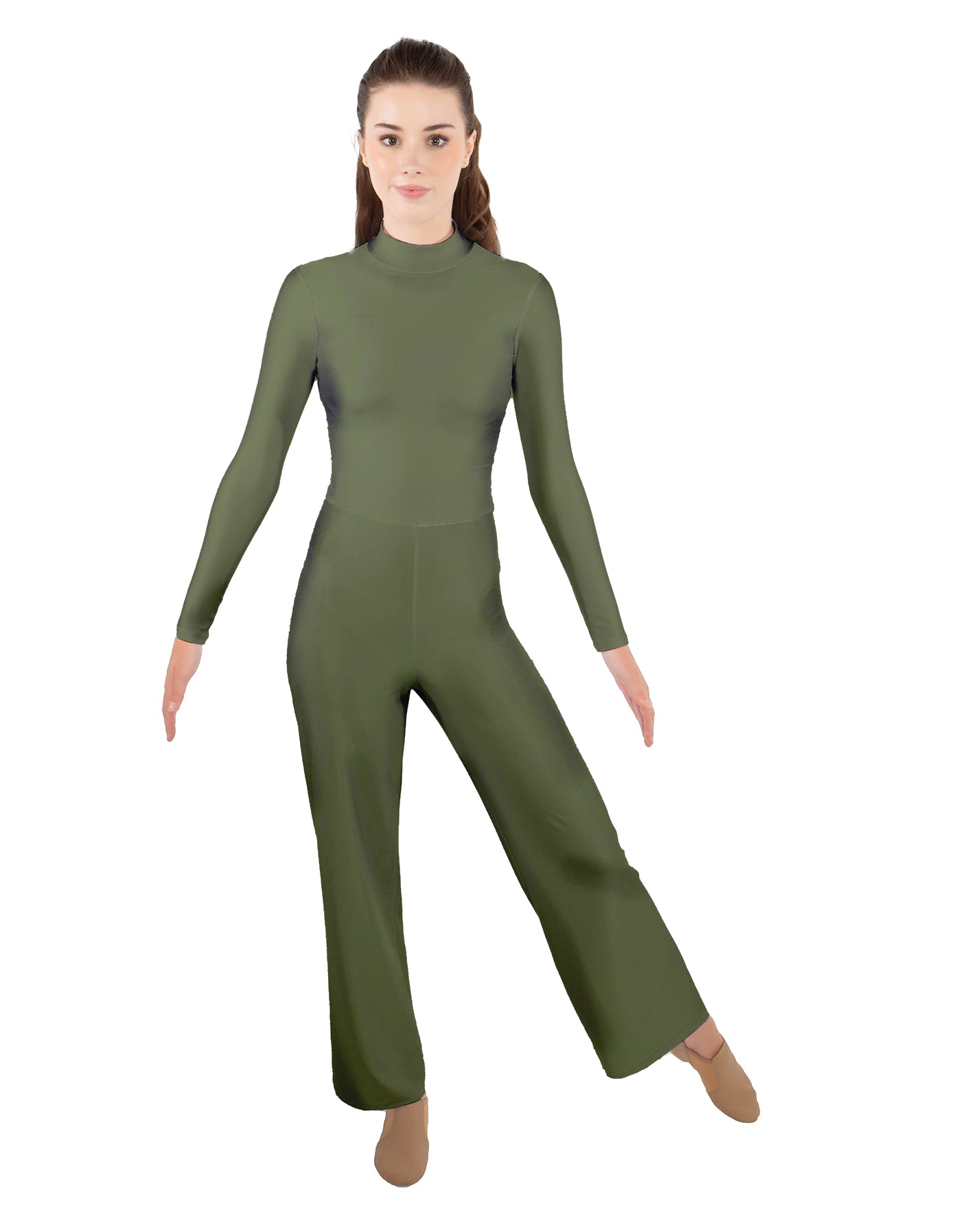 Solid Lycra LS TNeck Zipper Back Unitard with Straight Leg - Ladies Fit