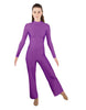 Solid Lycra LS TNeck Zipper Back Unitard with Straight Leg - Ladies Fit