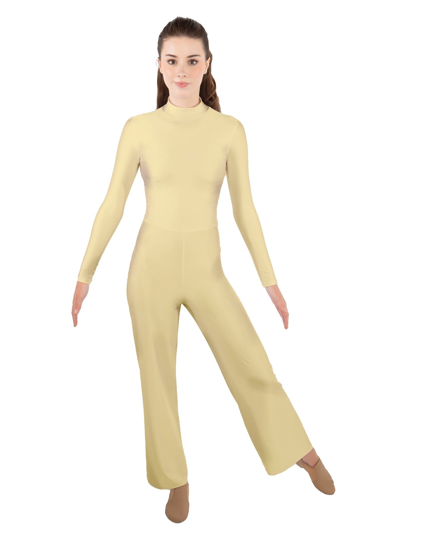 Solid Lycra LS TNeck Zipper Back Unitard with Straight Leg - Ladies Fit