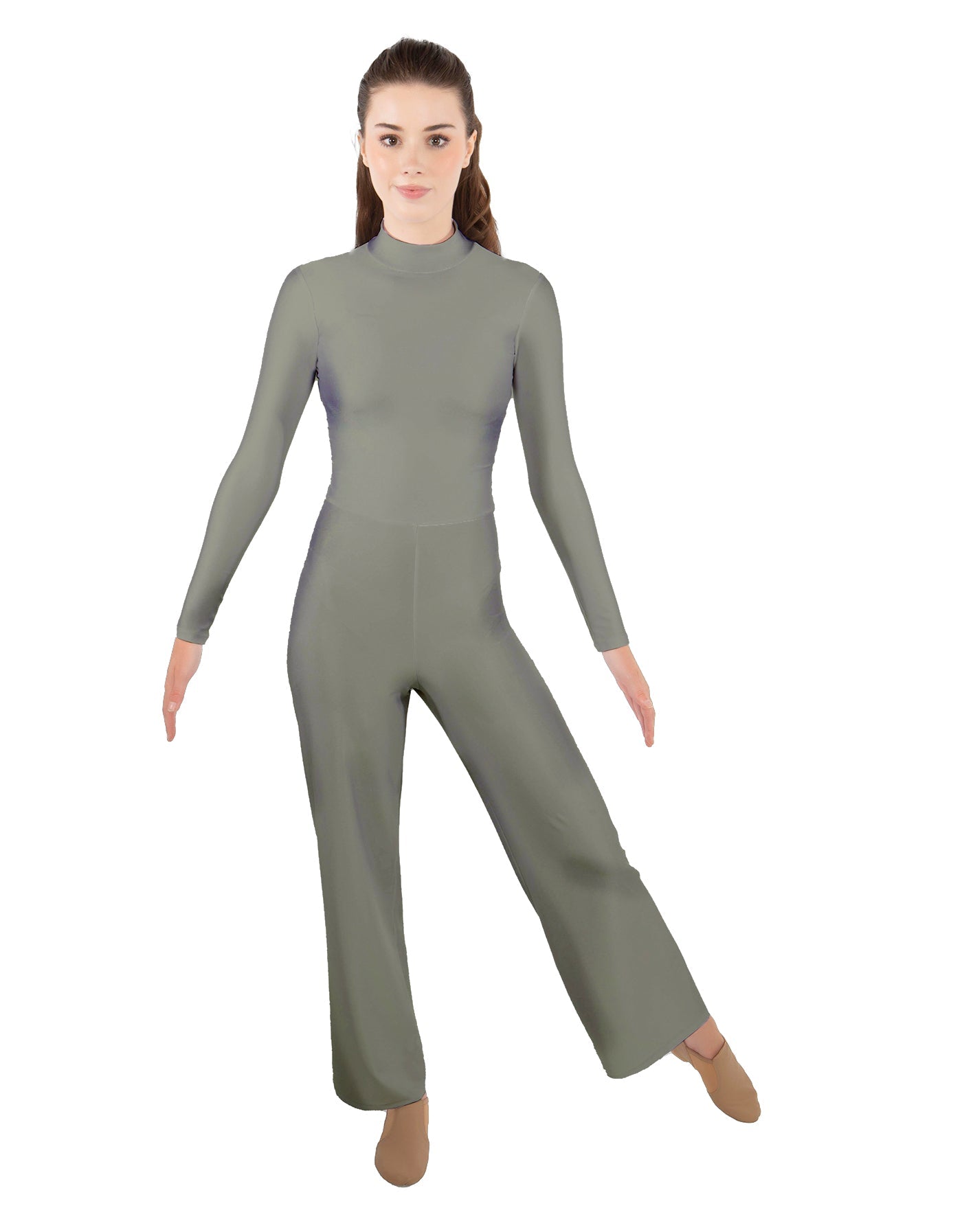Solid Lycra LS TNeck Zipper Back Unitard with Straight Leg - Ladies Fit