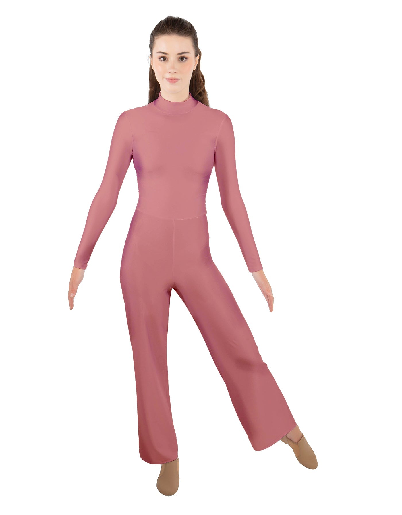 Solid Lycra LS TNeck Zipper Back Unitard with Straight Leg - Ladies Fit