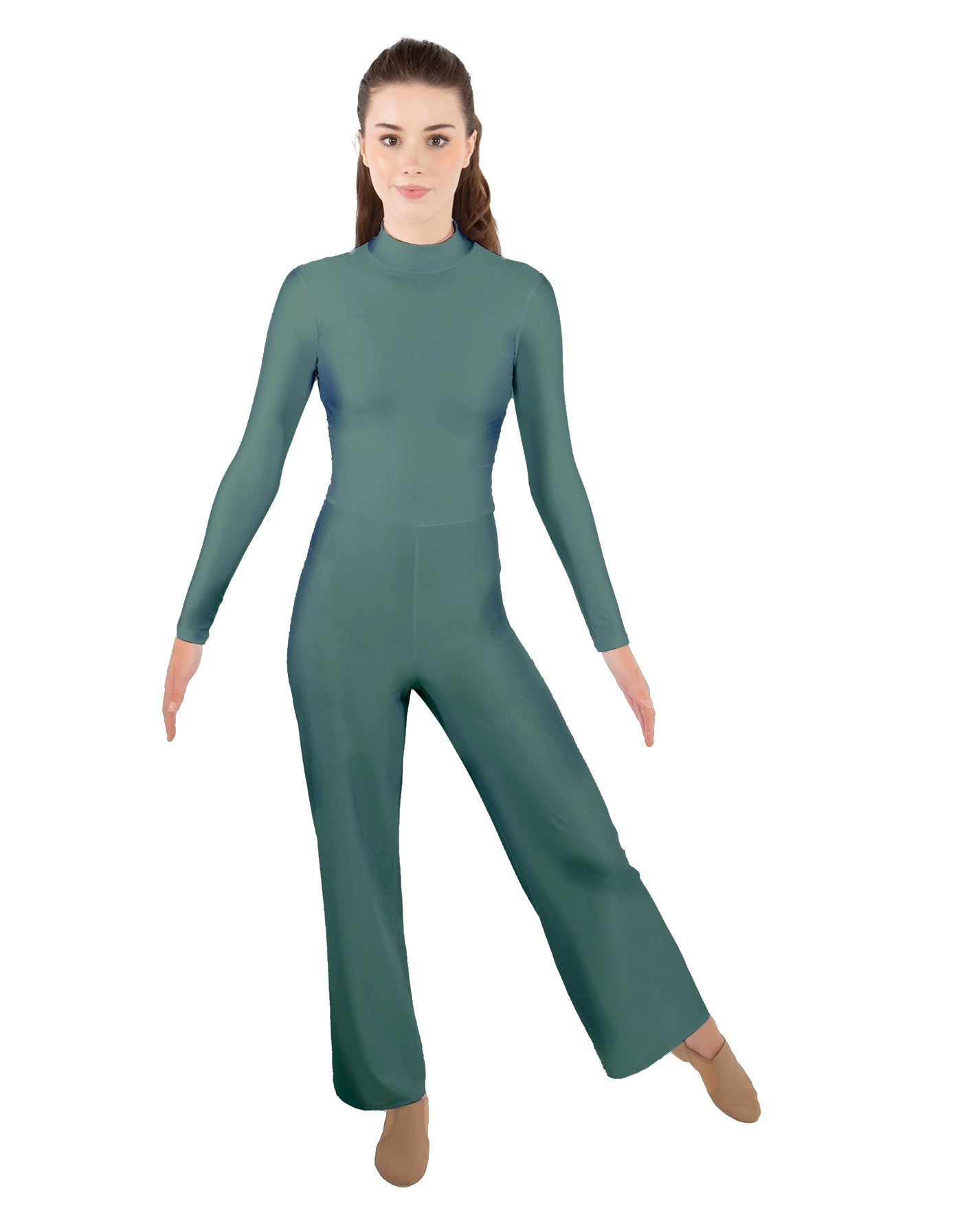 Solid Lycra LS TNeck Zipper Back Unitard with Straight Leg - Ladies Fit