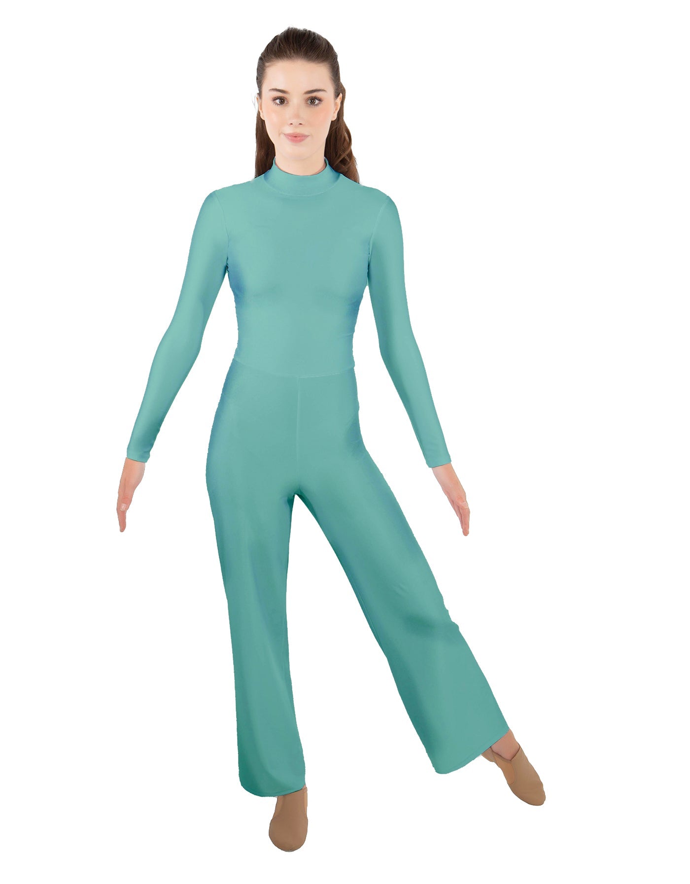 Solid Lycra LS TNeck Zipper Back Unitard with Straight Leg - Ladies Fit