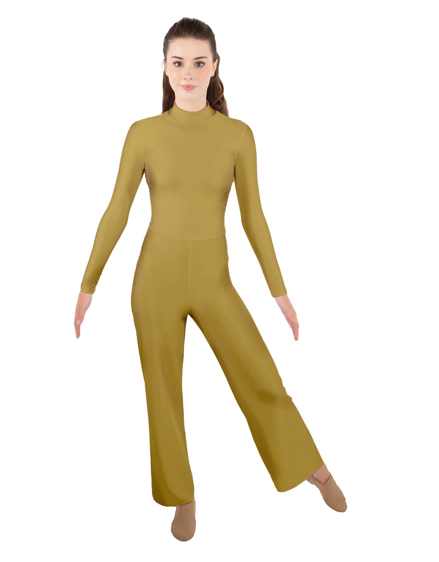 Solid Lycra LS TNeck Zipper Back Unitard with Straight Leg - Ladies Fit