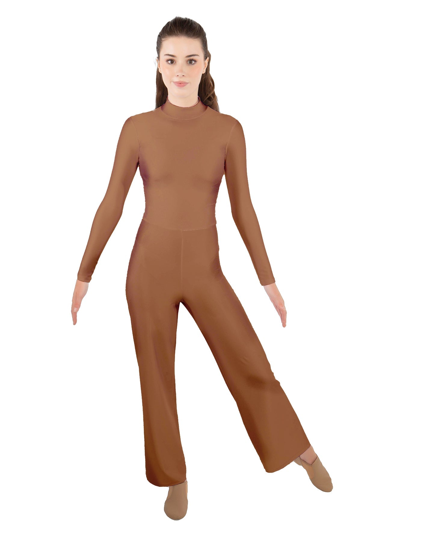 Solid Lycra LS TNeck Zipper Back Unitard with Straight Leg - Ladies Fit