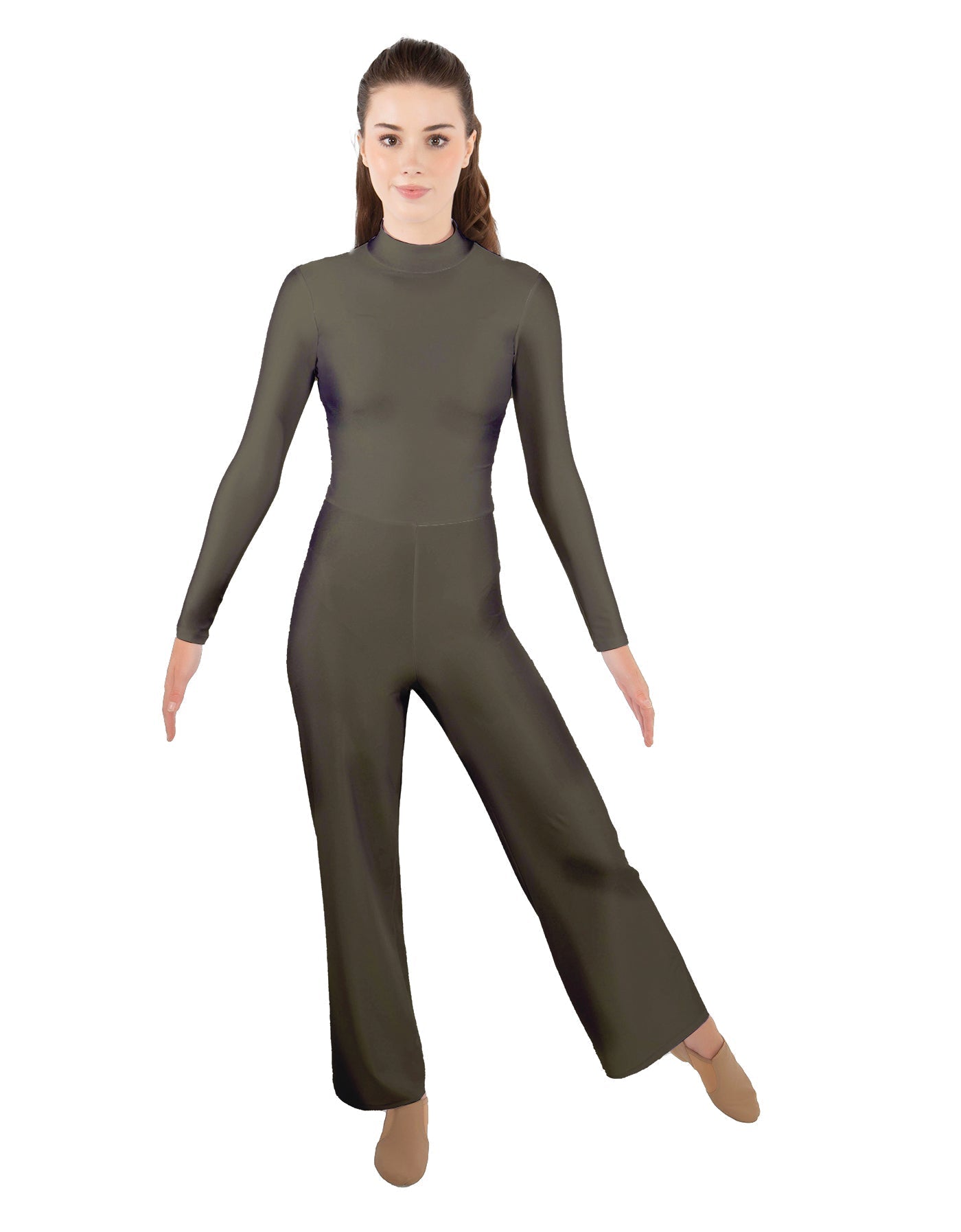 Solid Lycra LS TNeck Zipper Back Unitard with Straight Leg - Ladies Fit