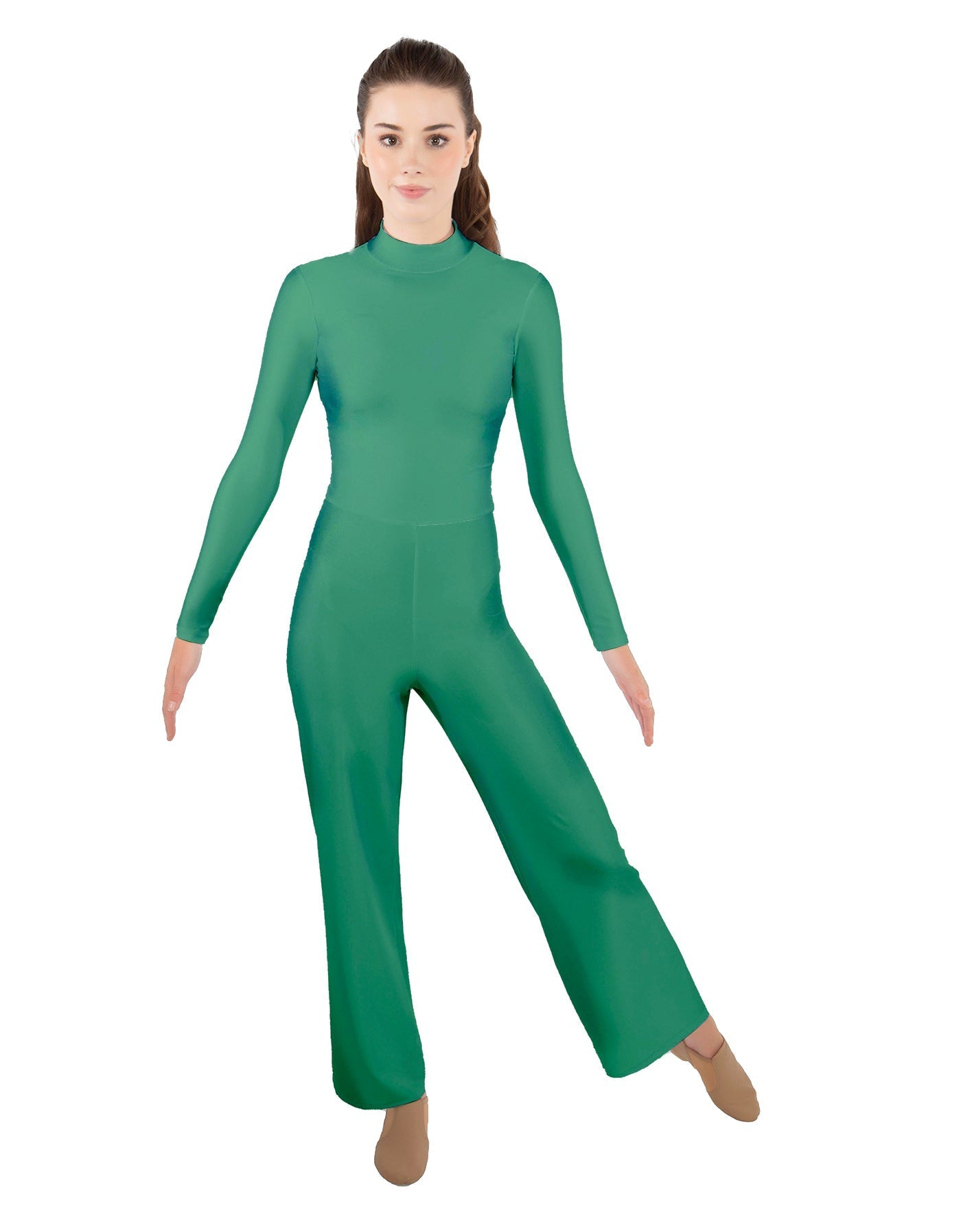 Solid Lycra LS TNeck Zipper Back Unitard with Straight Leg - Ladies Fit