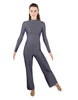 Solid Lycra LS TNeck Zipper Back Unitard with Straight Leg - Ladies Fit
