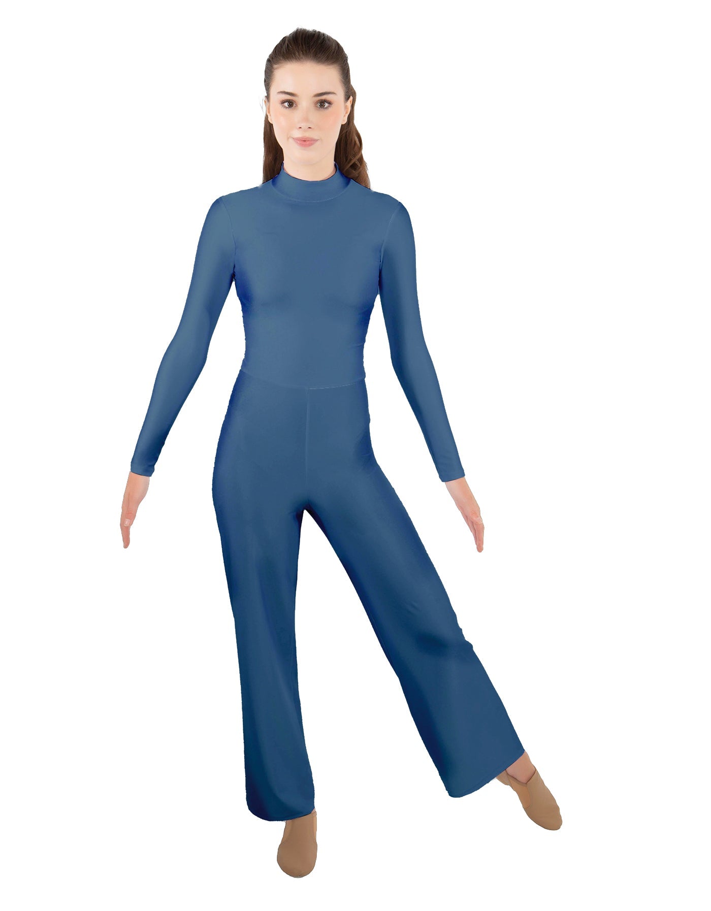 Solid Lycra LS TNeck Zipper Back Unitard with Straight Leg - Ladies Fit