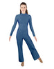 Solid Lycra LS TNeck Zipper Back Unitard with Straight Leg - Ladies Fit