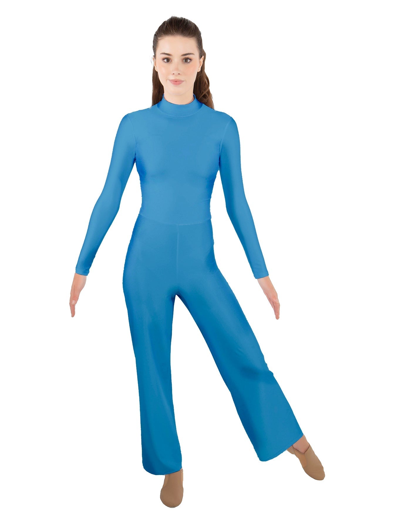 Solid Lycra LS TNeck Zipper Back Unitard with Straight Leg - Ladies Fit