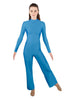 Solid Lycra LS TNeck Zipper Back Unitard with Straight Leg - Ladies Fit