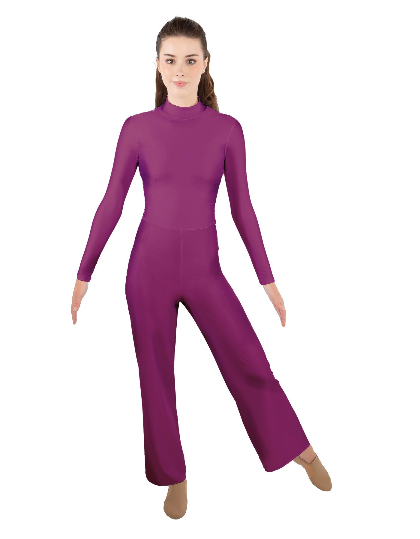 Solid Lycra LS TNeck Zipper Back Unitard with Straight Leg - Ladies Fit