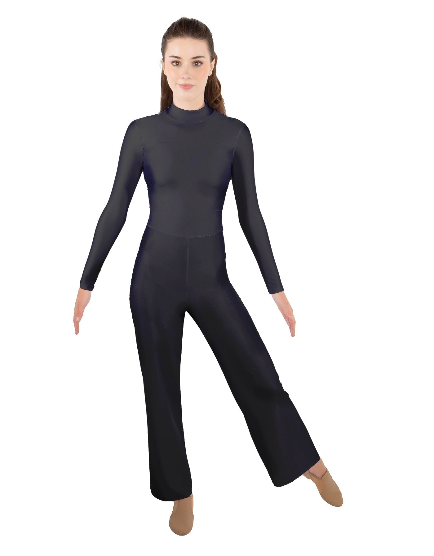 Solid Lycra LS TNeck Zipper Back Unitard with Straight Leg - Ladies Fit