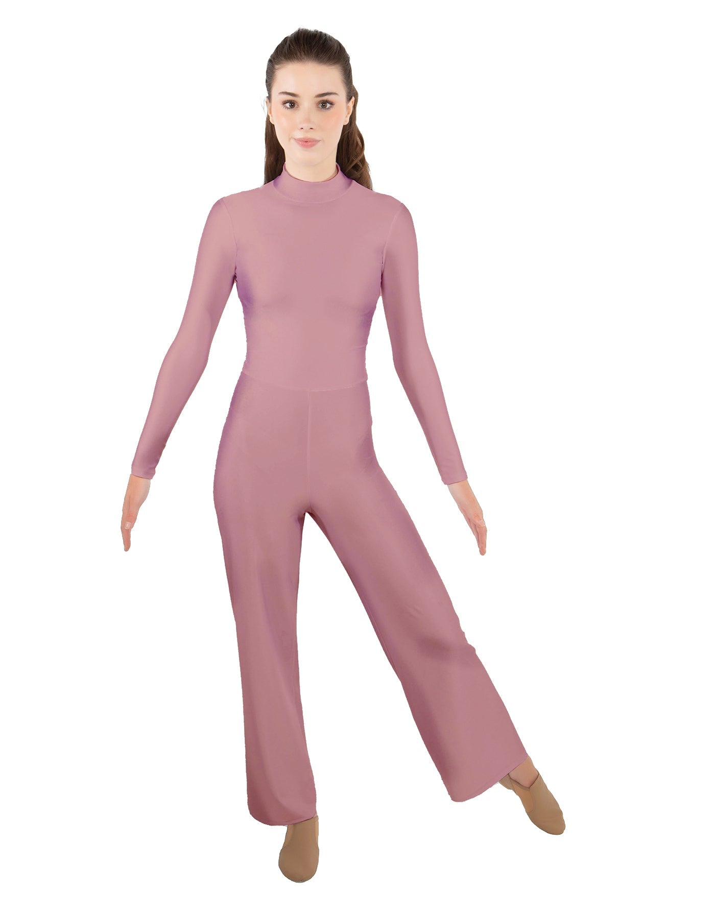 Solid Lycra LS TNeck Zipper Back Unitard with Straight Leg - Ladies Fit
