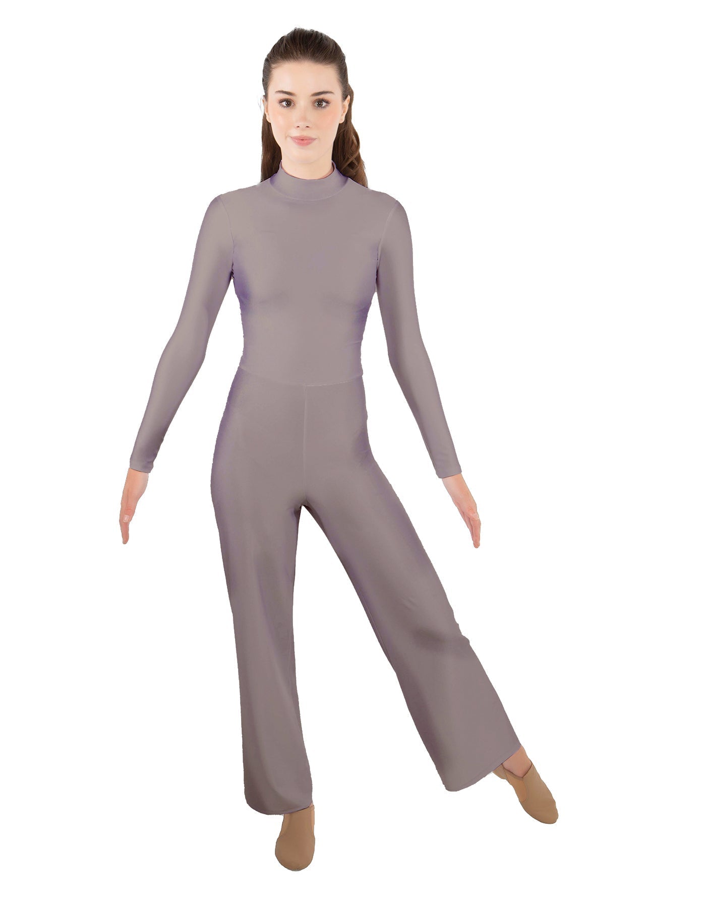 Solid Lycra LS TNeck Zipper Back Unitard with Straight Leg - Ladies Fit