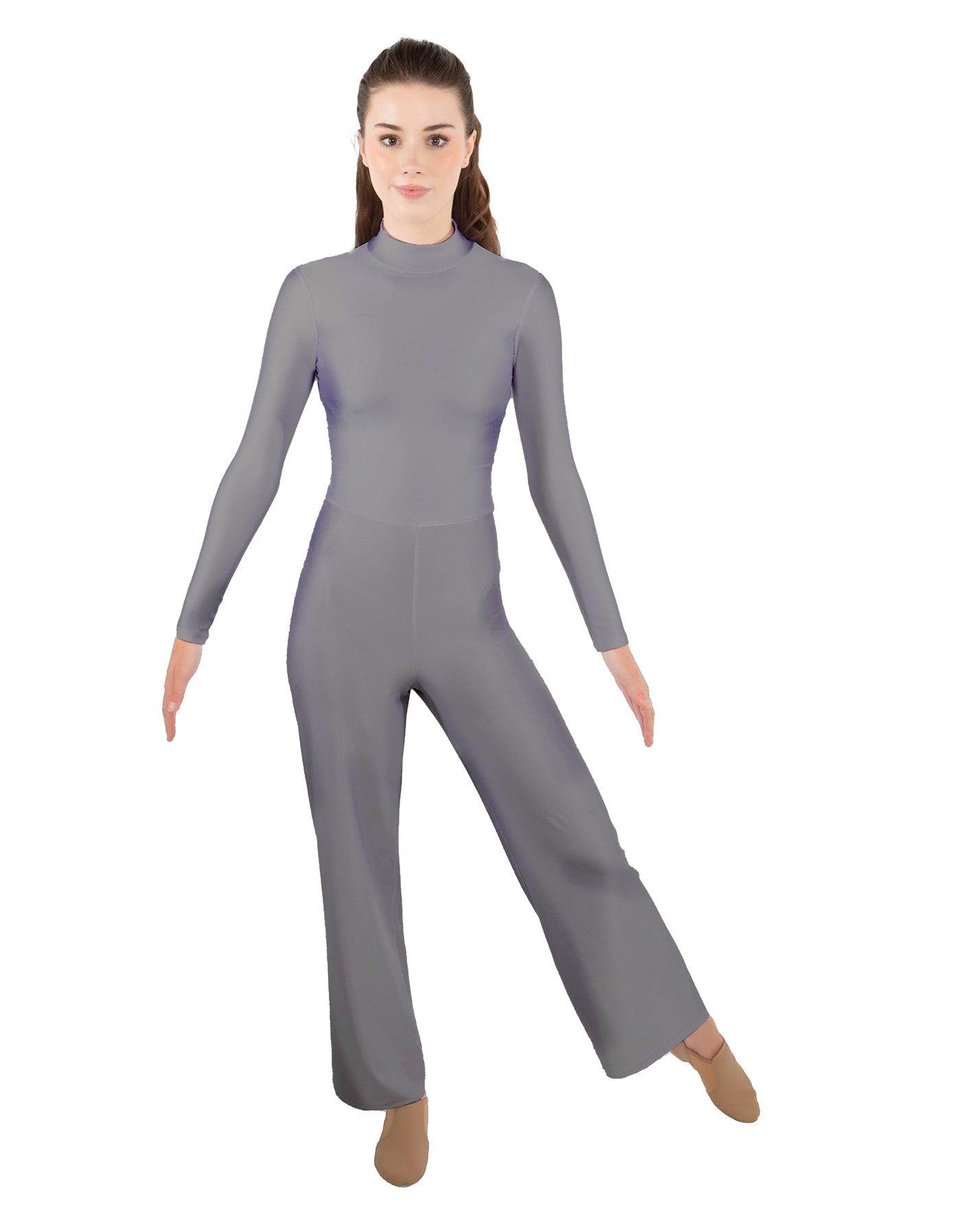 Solid Lycra LS TNeck Zipper Back Unitard with Straight Leg - Ladies Fit