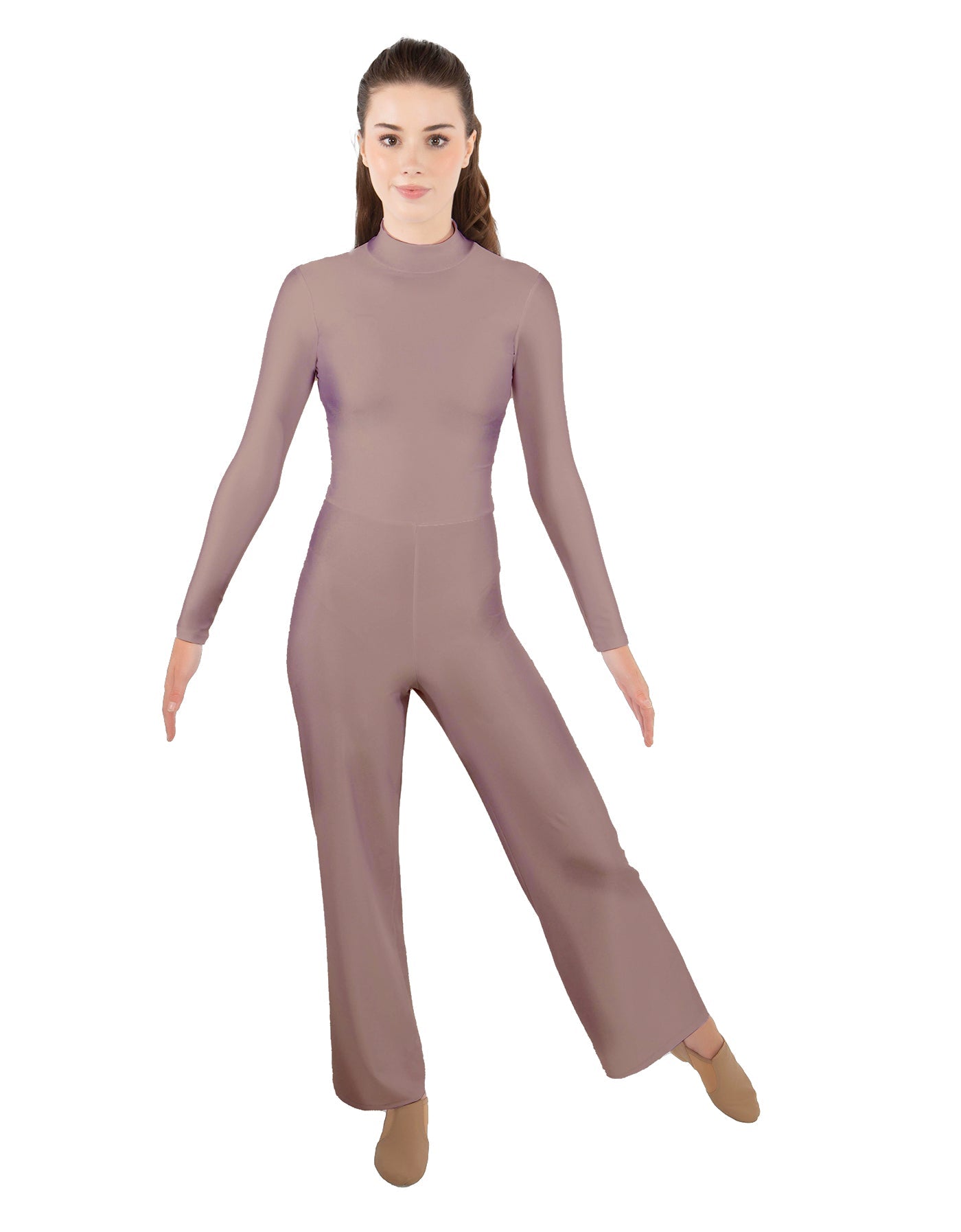 Solid Lycra LS TNeck Zipper Back Unitard with Straight Leg - Ladies Fit