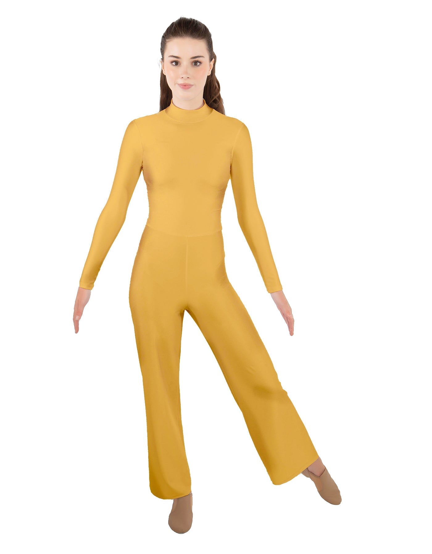 Solid Lycra LS TNeck Zipper Back Unitard with Straight Leg - Ladies Fit