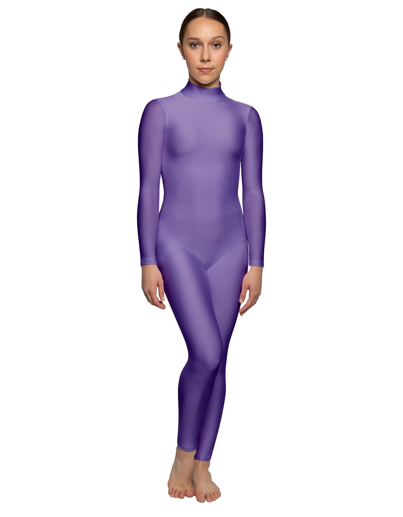 Solid Lycra LS Tneck Open Back Unitard