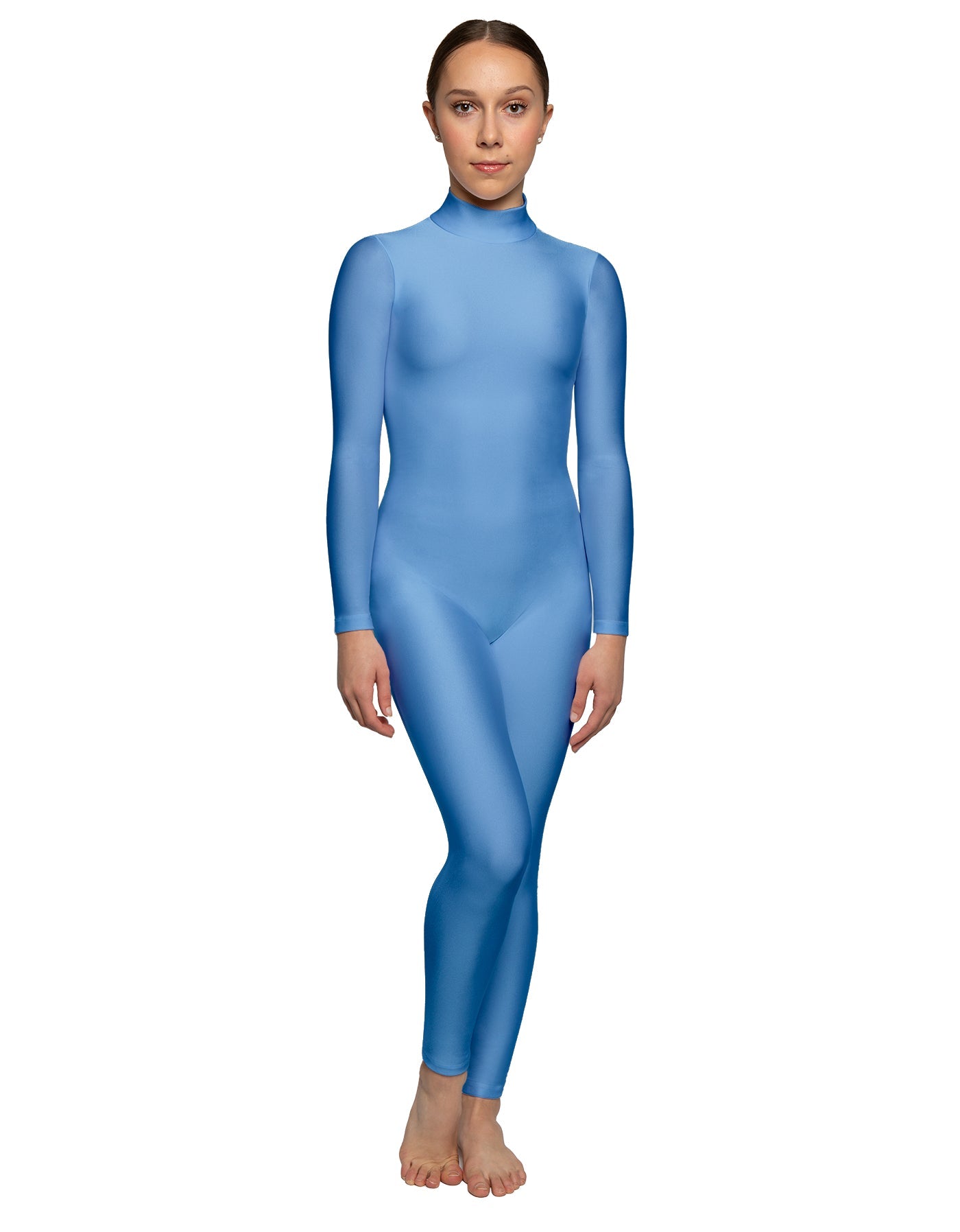 Solid Lycra LS Tneck Open Back Unitard