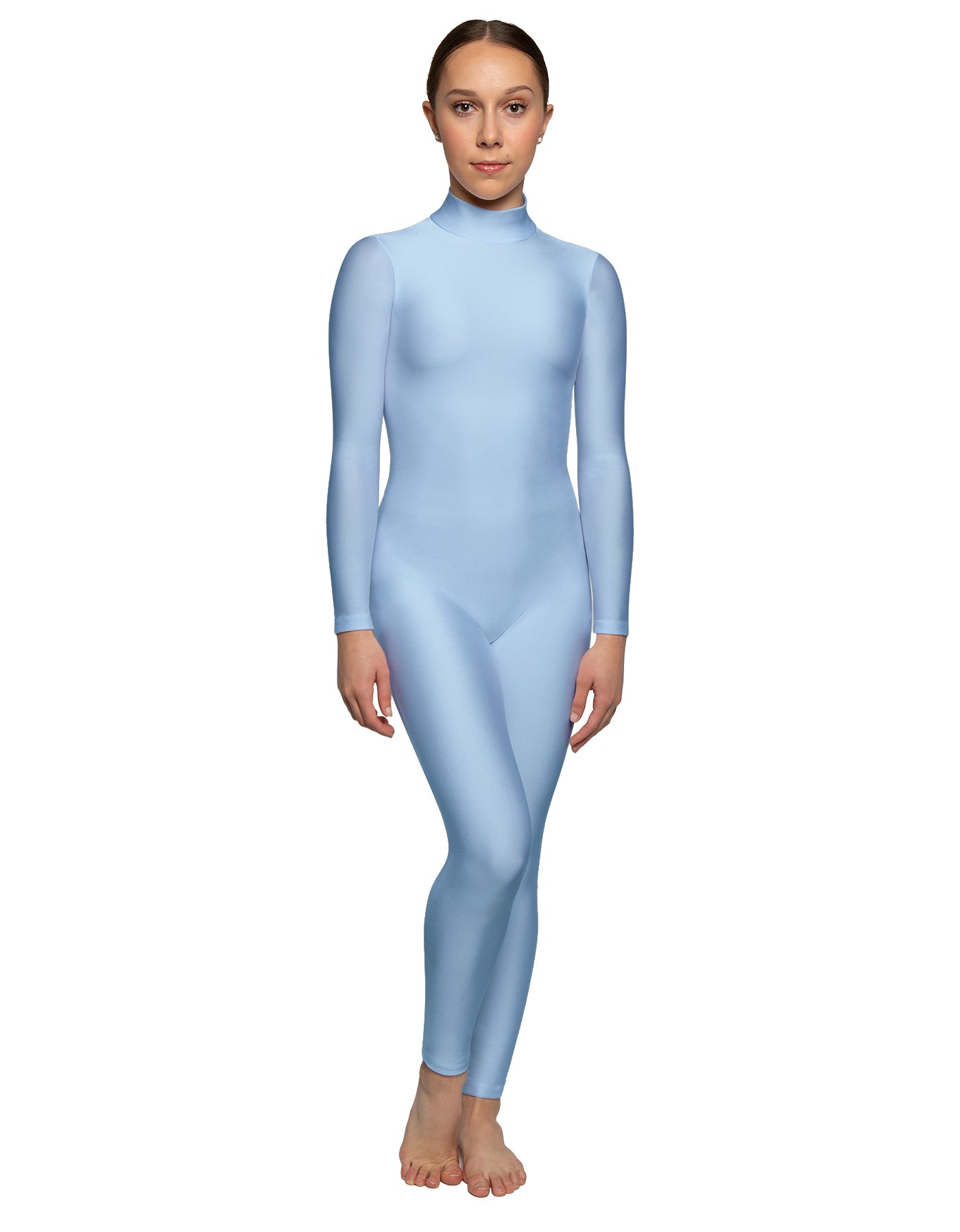 Solid Lycra LS Tneck Open Back Unitard
