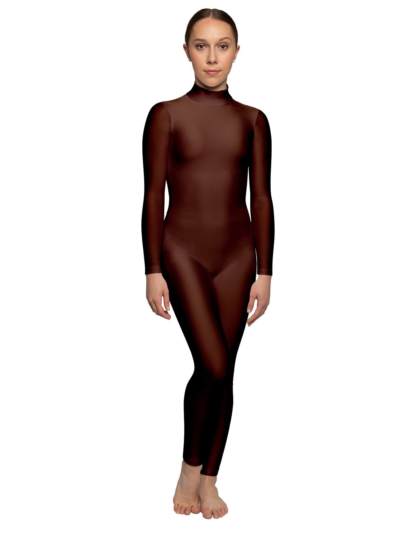 Solid Lycra LS Tneck Open Back Unitard