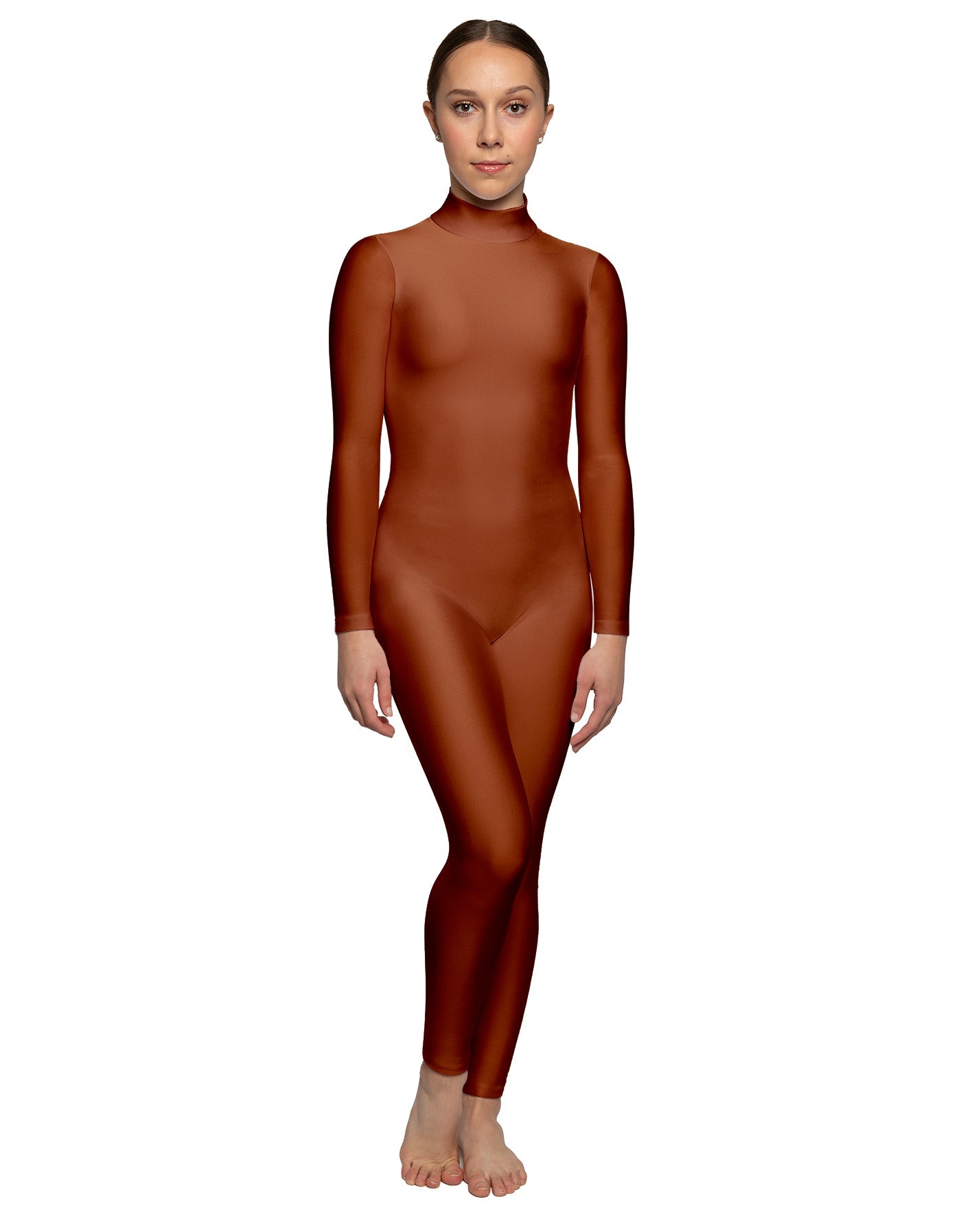 Solid Lycra LS Tneck Open Back Unitard