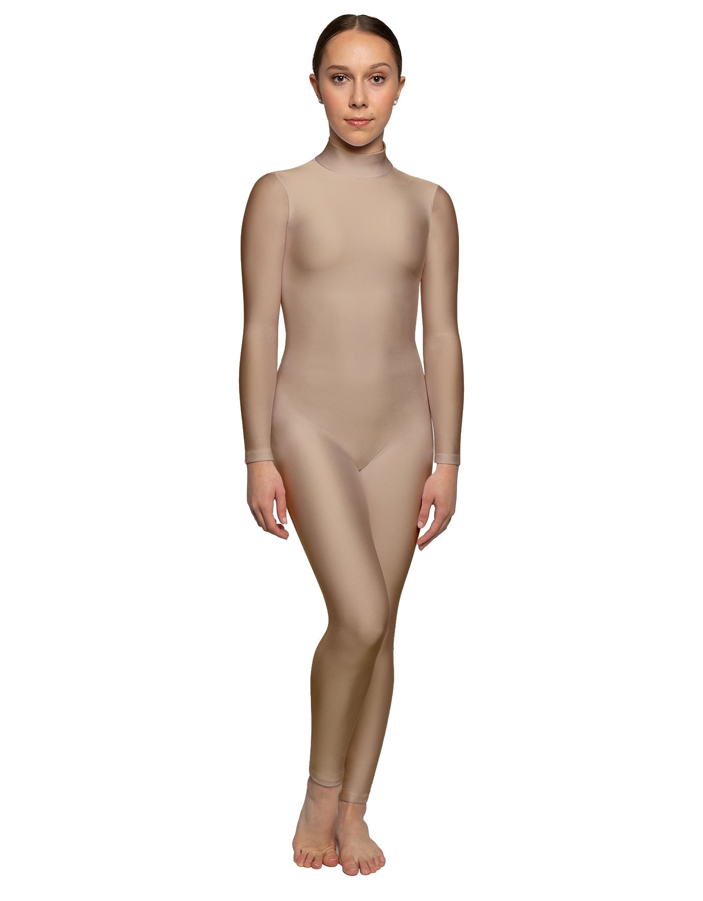 Solid Lycra LS Tneck Open Back Unitard