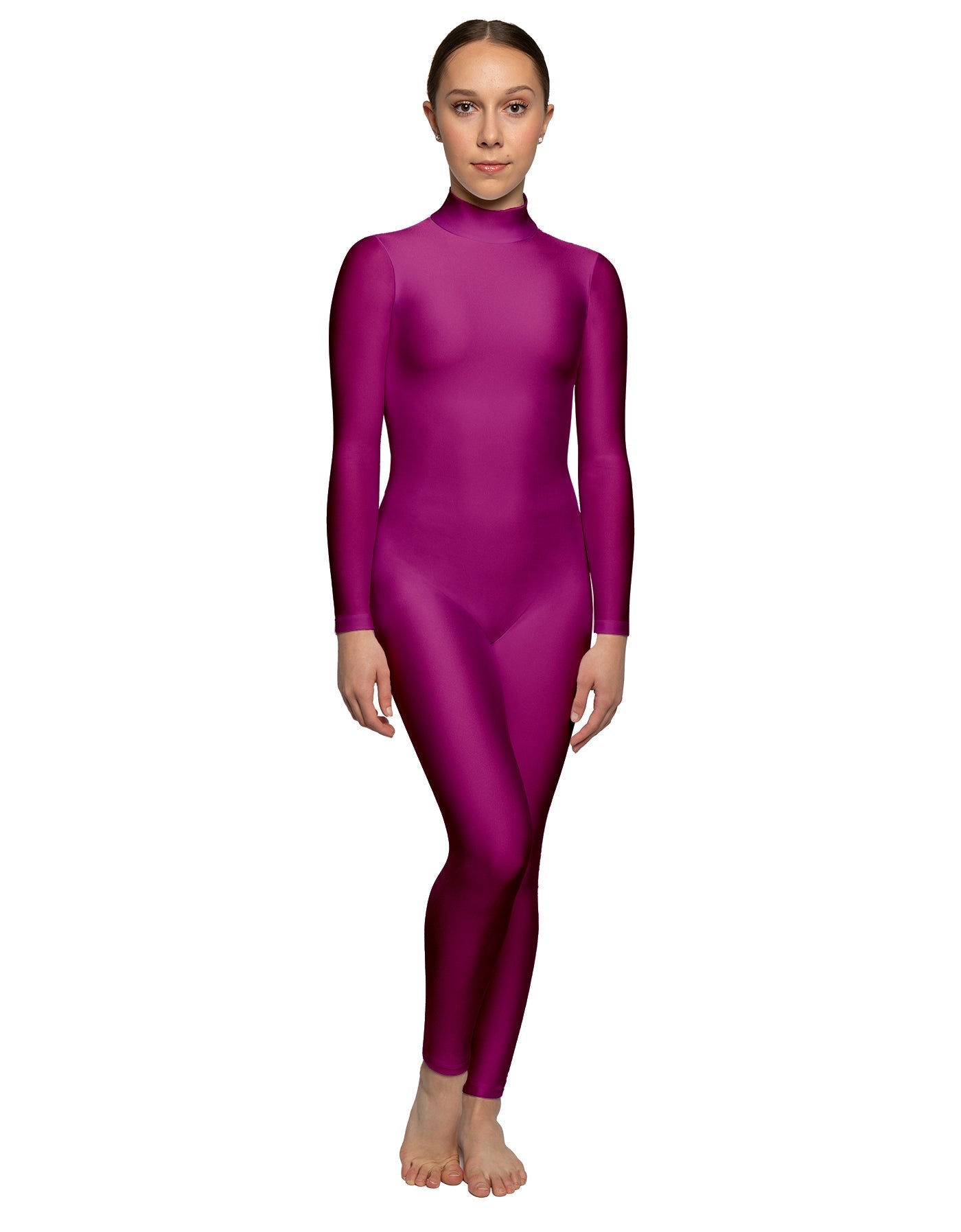 Solid Lycra LS Tneck Open Back Unitard