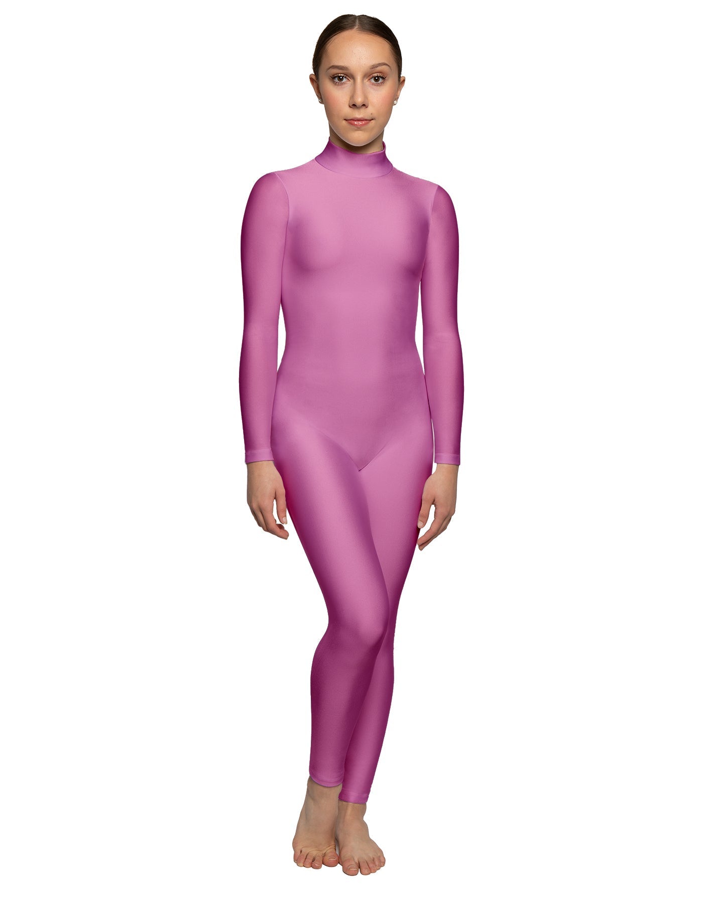 Solid Lycra LS Tneck Open Back Unitard