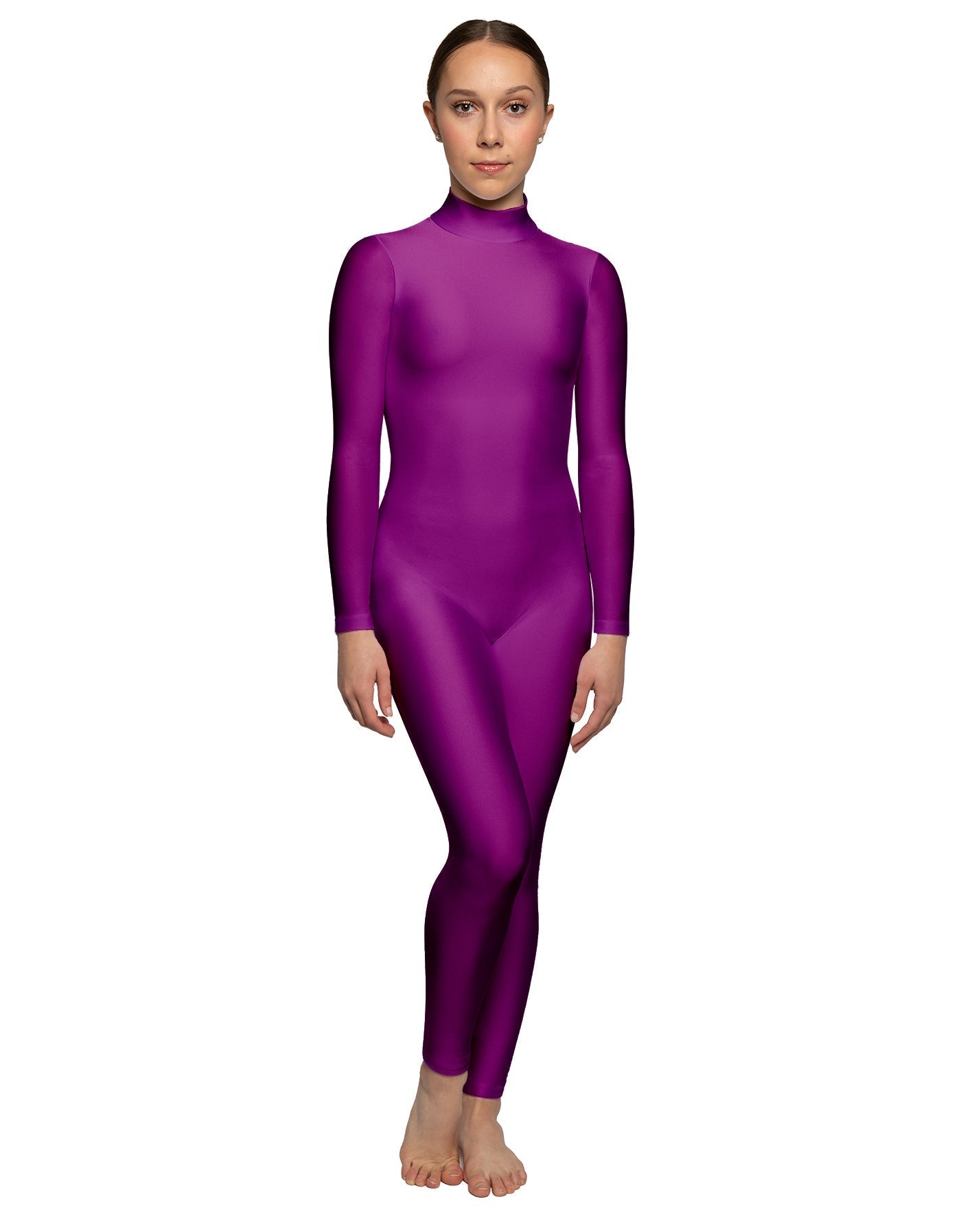 Solid Lycra LS Tneck Open Back Unitard