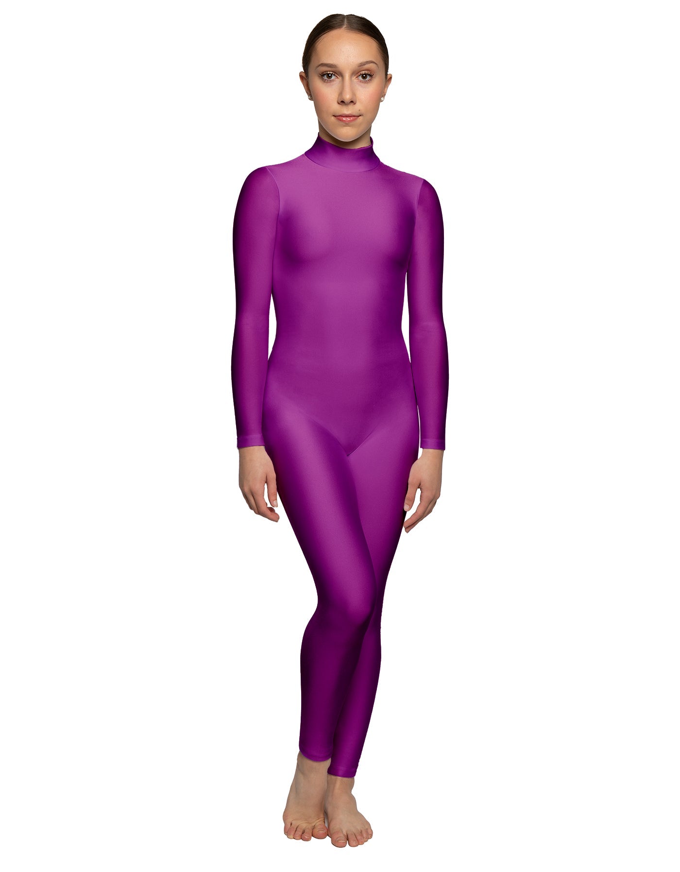 Solid Lycra LS Tneck Open Back Unitard