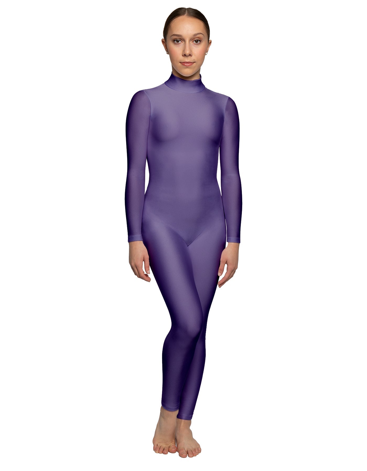 Solid Lycra LS Tneck Open Back Unitard