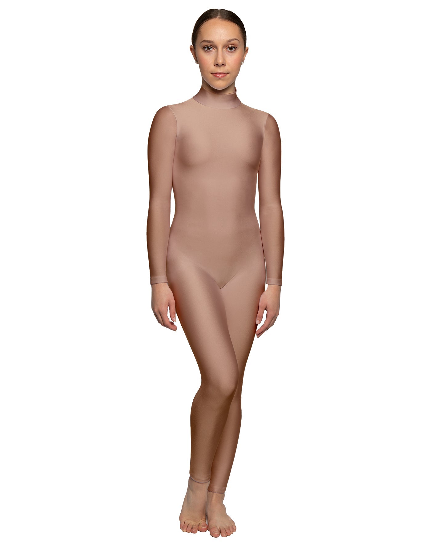Solid Lycra LS Tneck Open Back Unitard