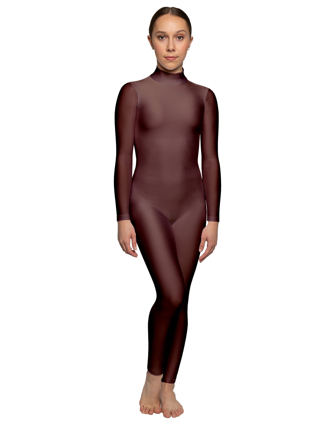 Solid Lycra LS Tneck Open Back Unitard