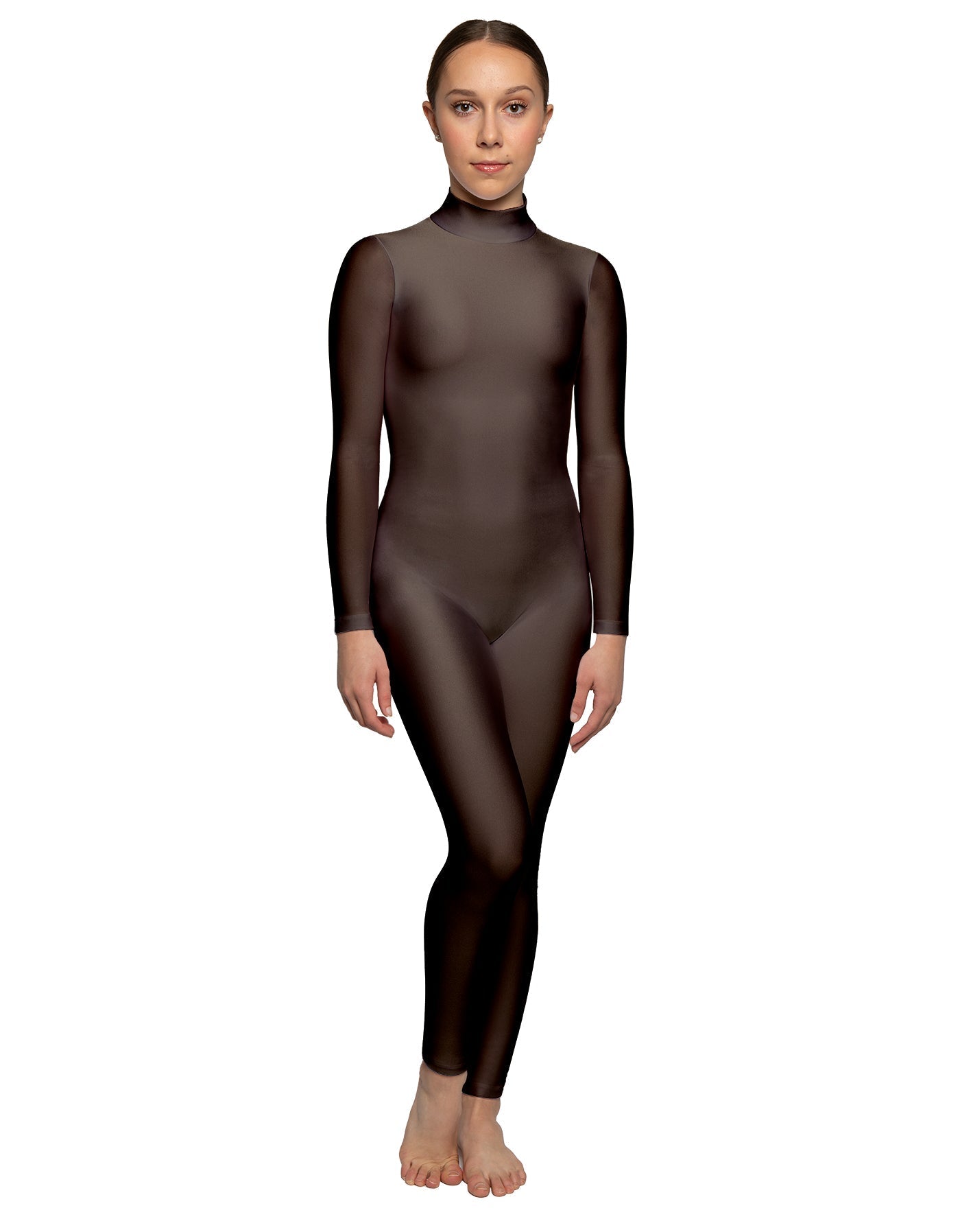 Solid Lycra LS Tneck Open Back Unitard