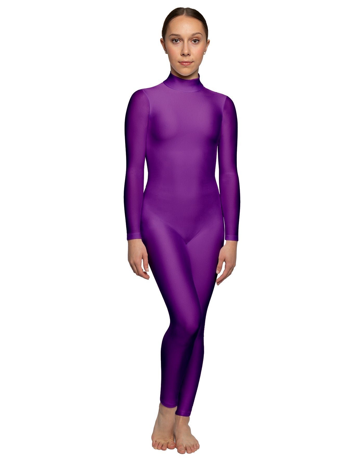 Solid Lycra LS Tneck Open Back Unitard
