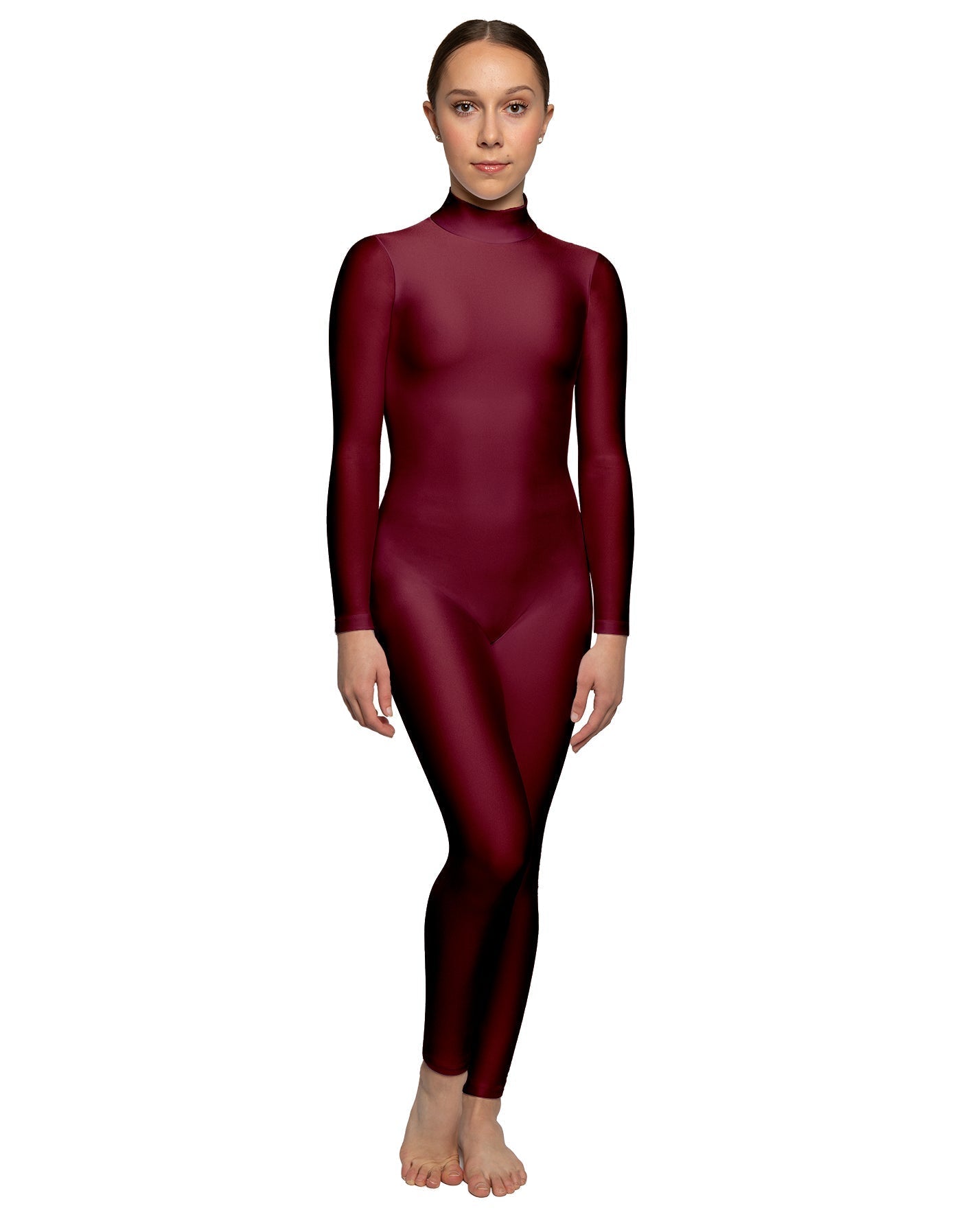 Solid Lycra LS Tneck Open Back Unitard