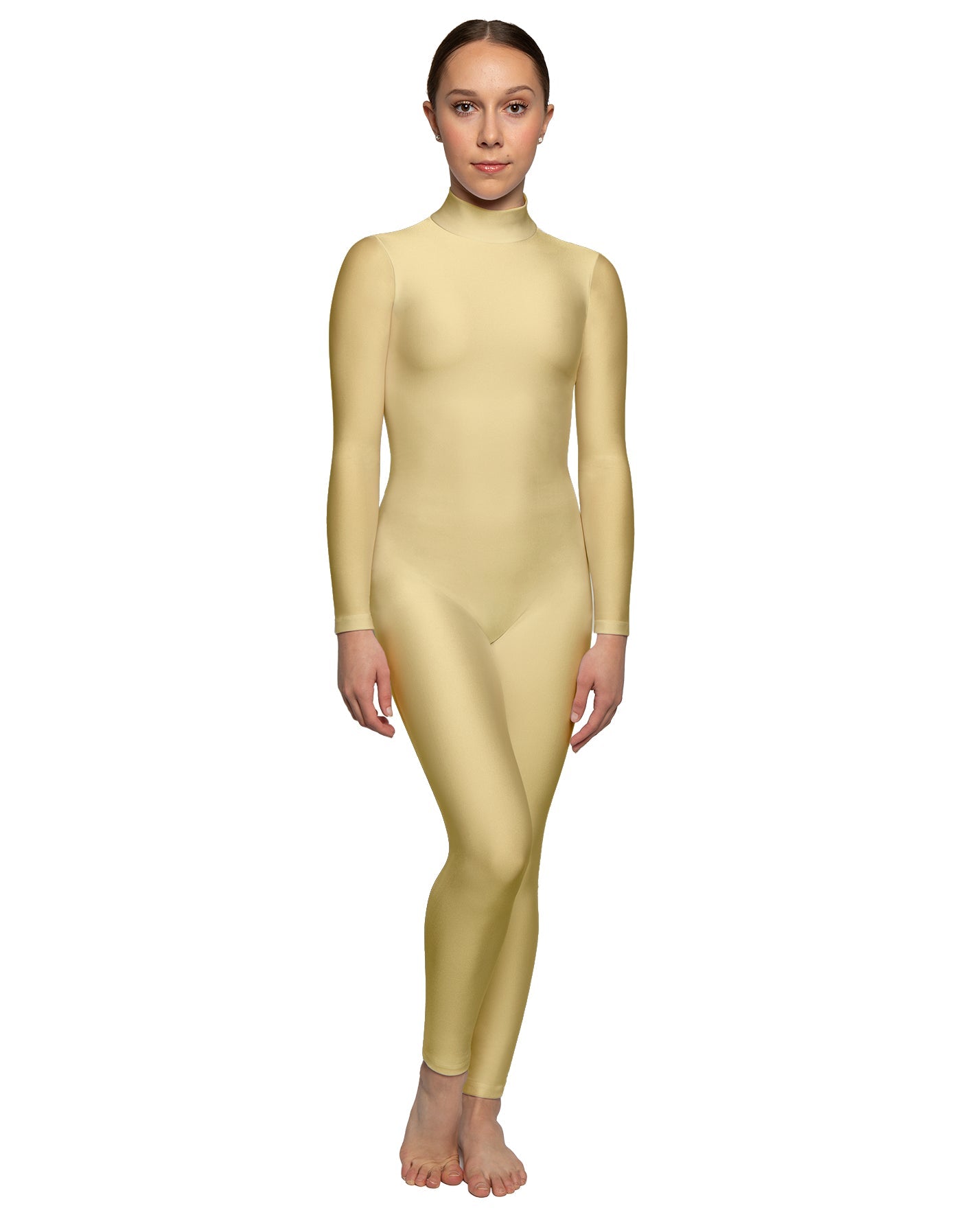 Solid Lycra LS Tneck Open Back Unitard