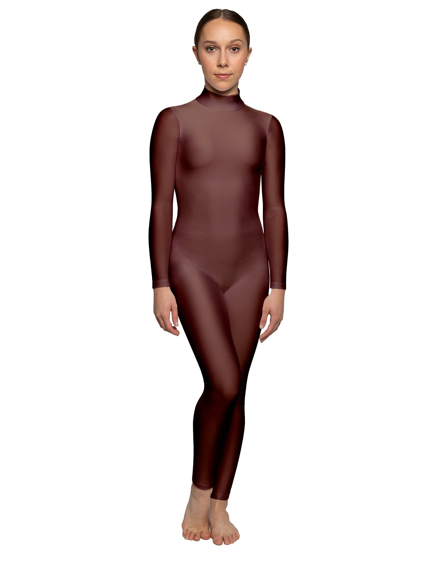Solid Lycra LS Tneck Open Back Unitard