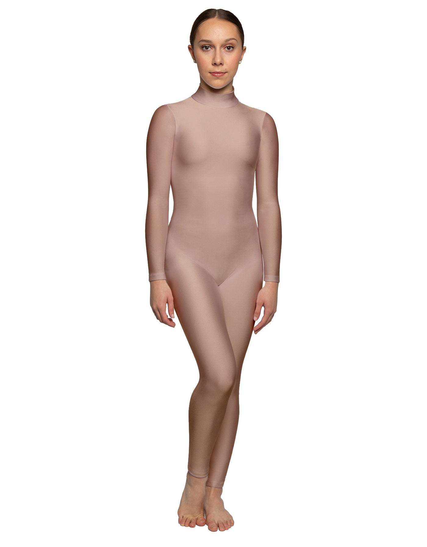 Solid Lycra LS Tneck Open Back Unitard